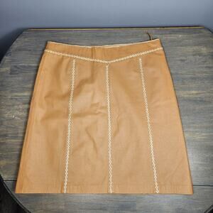 GAP Leather Midi Skirt Womens 16 Tan Caramel Boho Stitch Panel Y2K Vintage